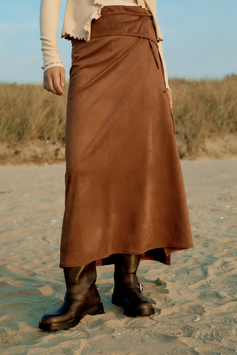Suede wrap skirt _ brown